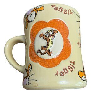 DISNEY WORLD 3D Tigger Ceramic Coffee Mug Butter Yellow with Orange No Flaws